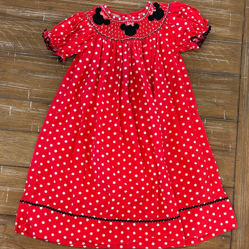 Minnie Mouse Red Smocked Polka Dot Dress